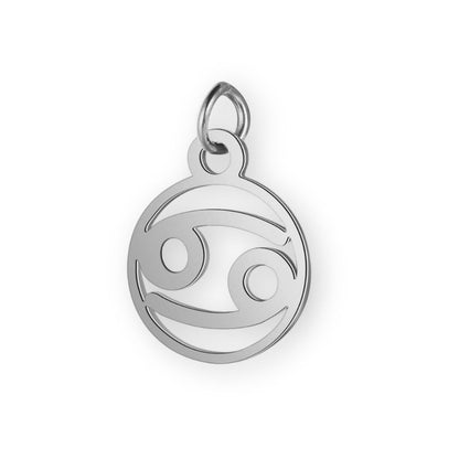 Un pendentif en argent pour bola de grossesse de femme enceinte représentant le signe astrologique du cancer