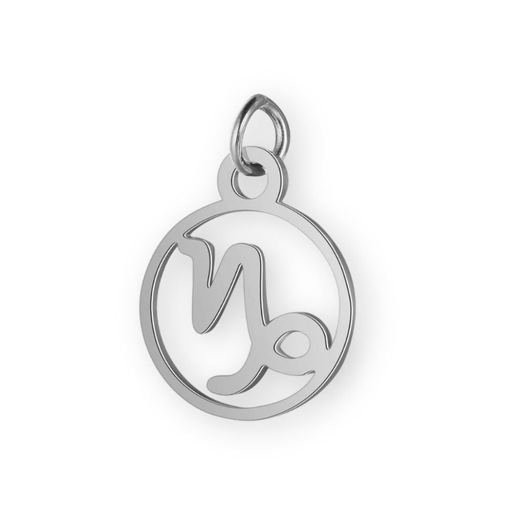 Un pendentif en argent pour bola de grossesse de femme enceinte représentant le signe astrologique du capricorne