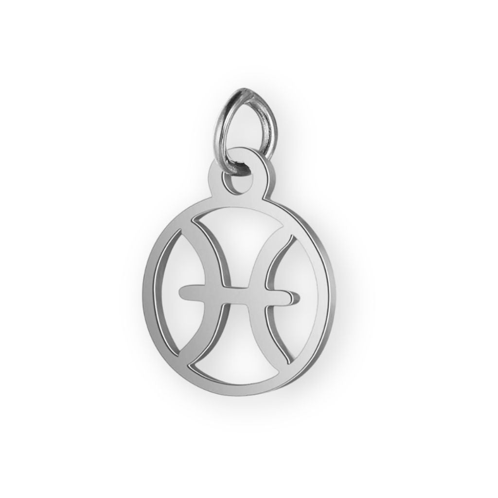 Un pendentif en argent pour bola de grossesse de femme enceinte représentant le signe astrologique du poisson