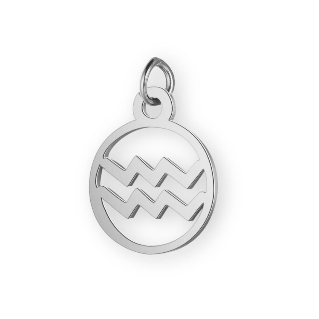 Un pendentif en argent pour bola de grossesse de femme enceinte représentant le signe astrologique du verseau