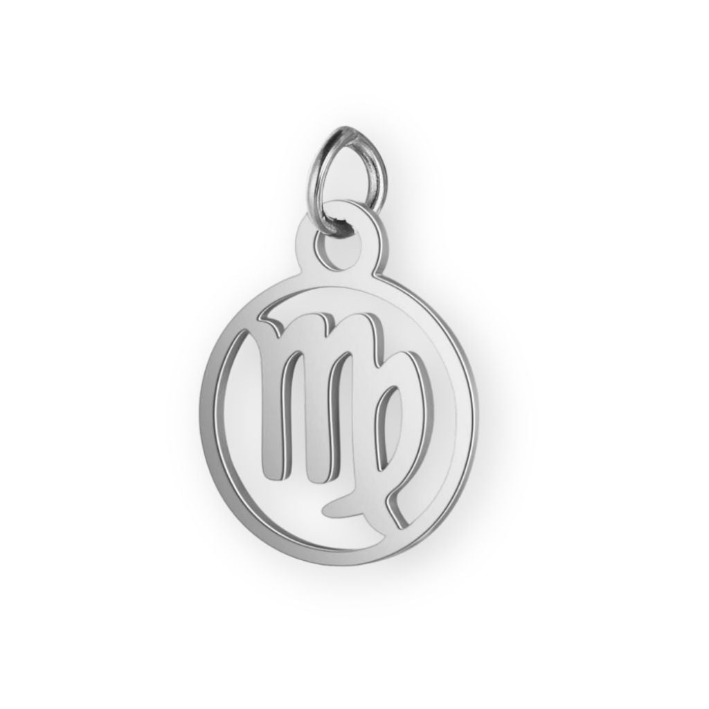 Un pendentif en argent pour bola de grossesse de femme enceinte représentant le signe astrologique de la vierge