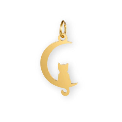 Une collection de pendentif avec une lune et un chat en or pour bola de grossesse de femme enceinte